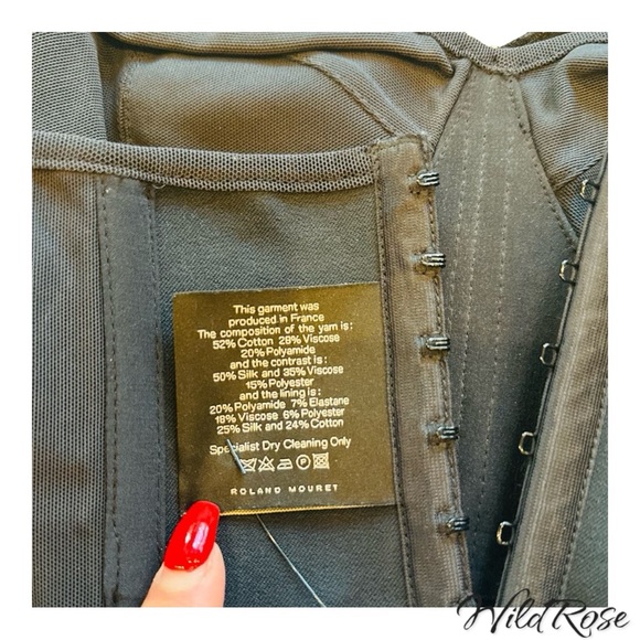 ROLAND MOURET Blue & Black Stretch Bodycon Corset Bustier Mini Dress SZ 4 - Picture 13 of 16